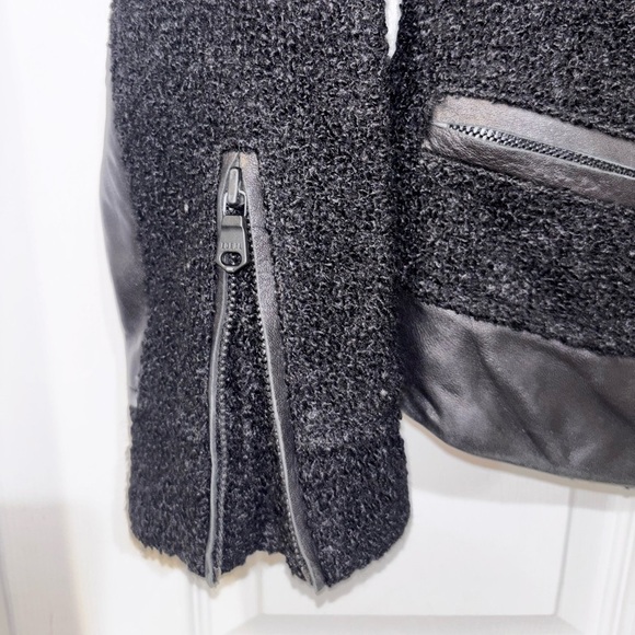 Club Monaco Motorcycle Jacket Womens SZ0 Black Wool Boucle Lambskin Leather Trim - Picture 4 of 12